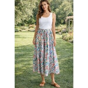 Maxi Floral Tiered Skirt Women Elastic Waist Drawstring Boho Cottagecore Spring